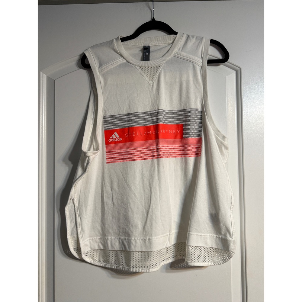 Adidas Stella McCartney Tank Top M White Graphic Mesh Sleeveless Collab Designer